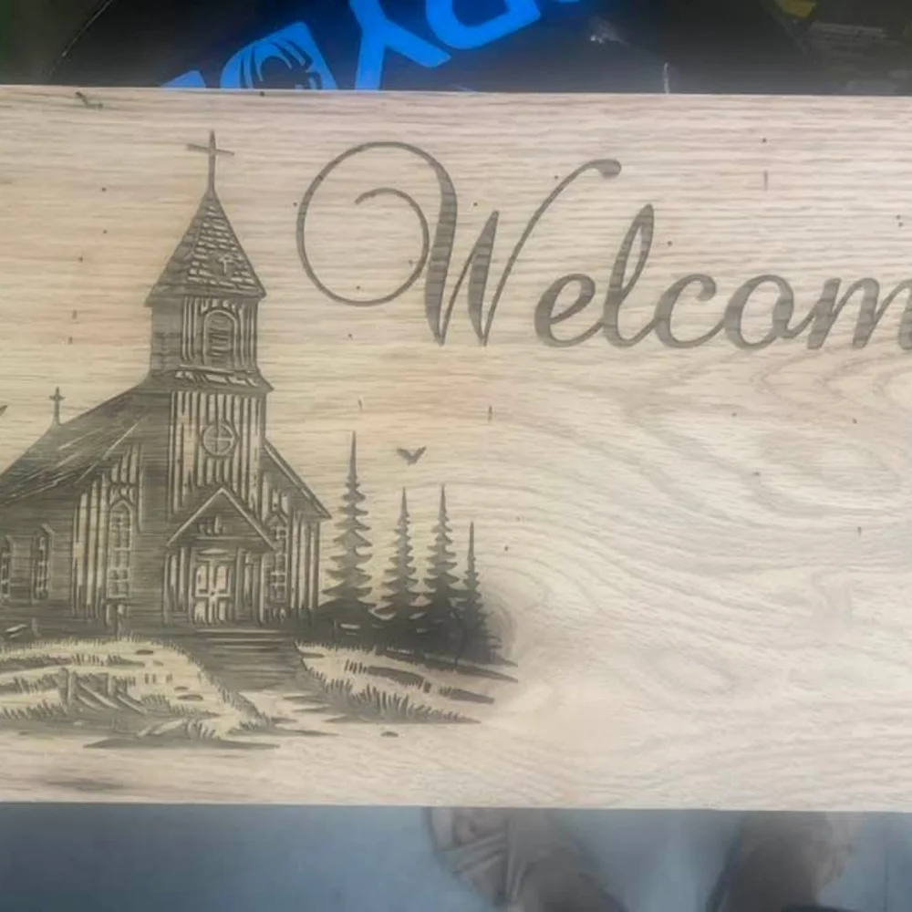 Rustic Welcome Sign with Church Design